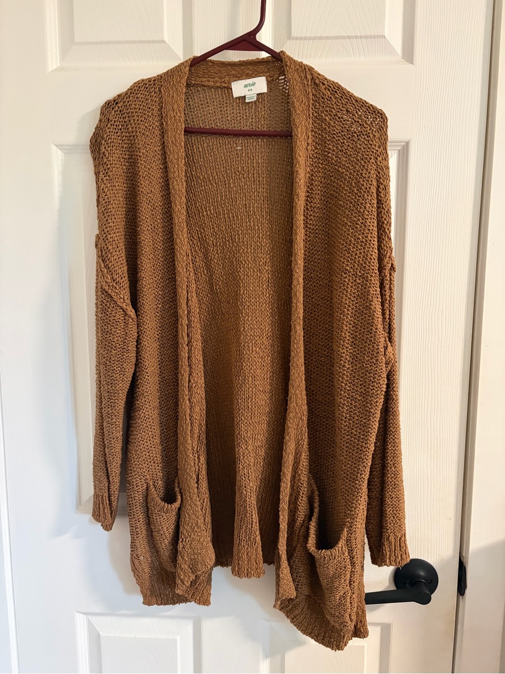 aerie Open-Front Knit Cardigan in Camel
